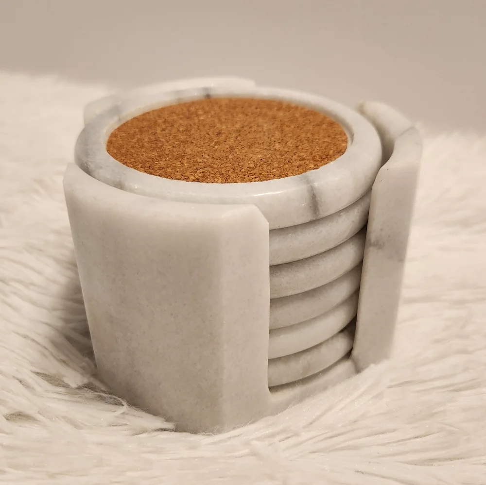 💕Vintage White and Gray Marble Coaster Set of 6 Made in Taiwan 1980s